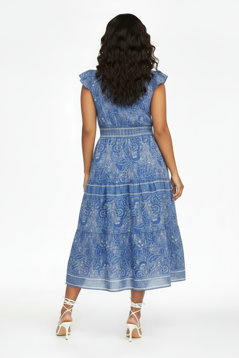 PLUS SIZE Nanette Lepore Women's Flutter Sleeve Tassel Midi Dress BLUE