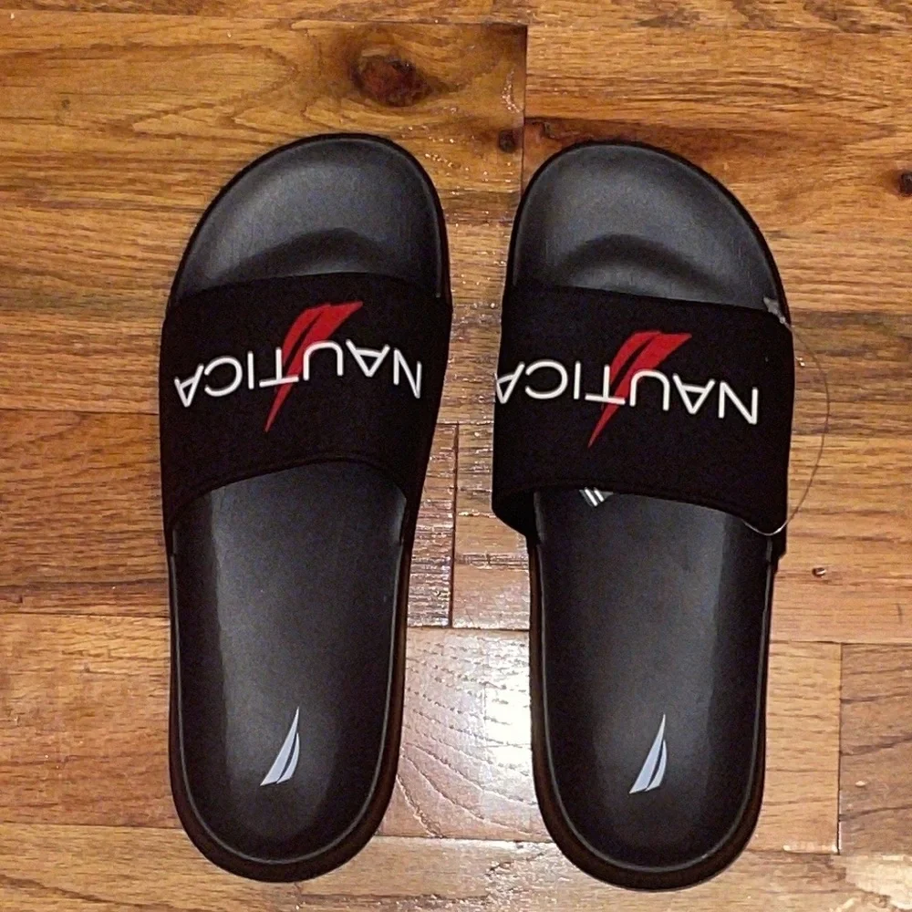 Men's Nautica Black emblem  Logo Slide Slippers