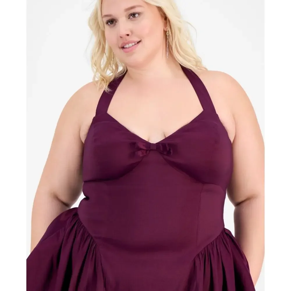 B Darlin Trendy Plus Size A-Line Halter Dress Formal Maroon