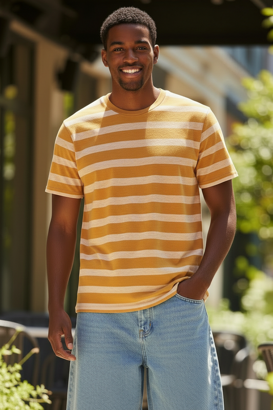 Men's Striped Crew-Neck T-Shirt for Men Gold