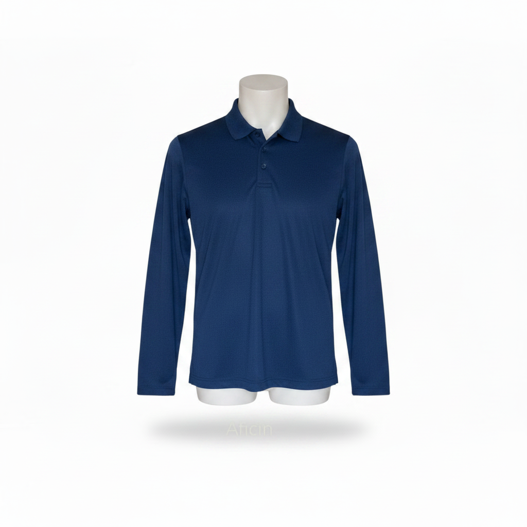 Men's Long Sleeve Polo Polyester Dress Shirt NAVY BLUE