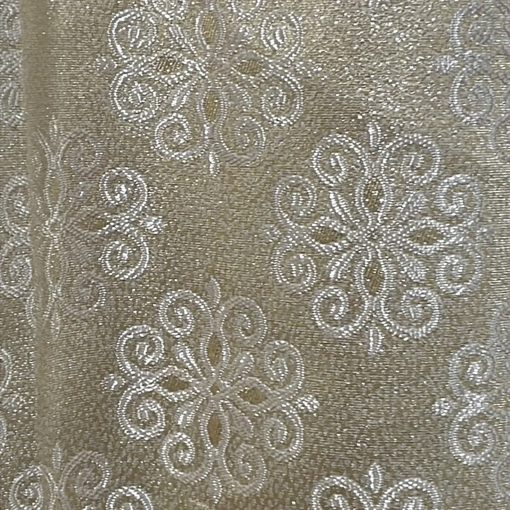 SLOANE BEIGE Jacquard  Pattern Panel Curtain w attached lace valanceLD