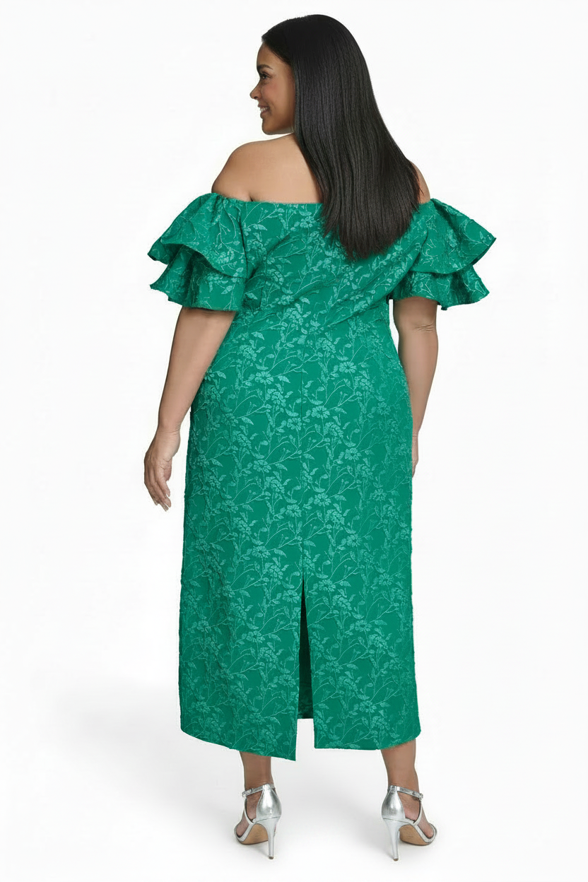 Eliza J Plus Size Off-The-Shoulder Short-Sleeve Gown Green Formal