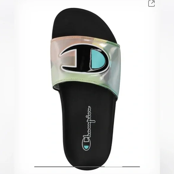 Women's Champion  Print Logo Slipper Slides Incandescent Black