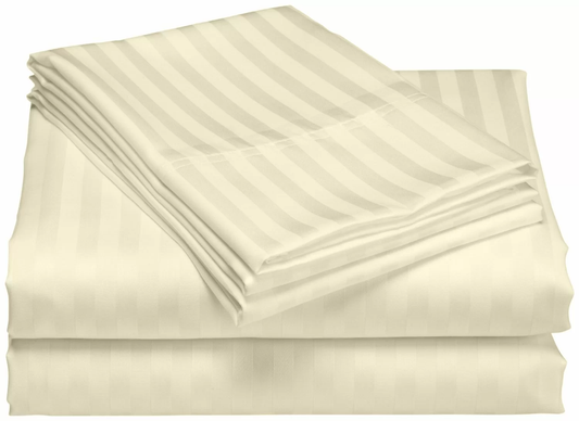 Luxury 6 piece Sheet Set Damask Stripe  Soft 1800  Ivory QUEEN