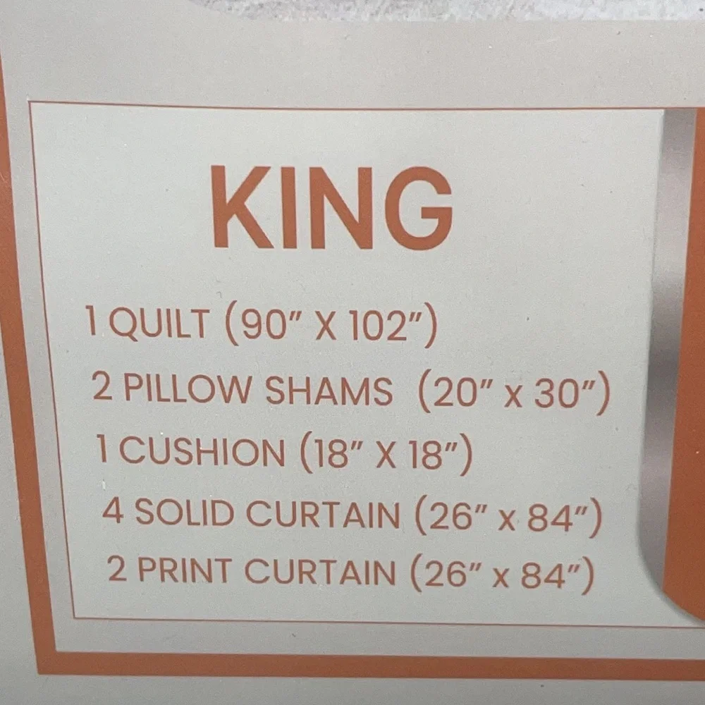 10 Piece LORDES Quilt w Sheet Set W Matching Curtains  KING ORANGE