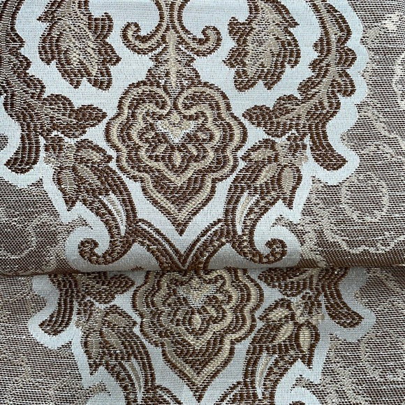 MARILYN  BROWN Jacquard  Pattern Panel Curtain w attached lace valance Brown