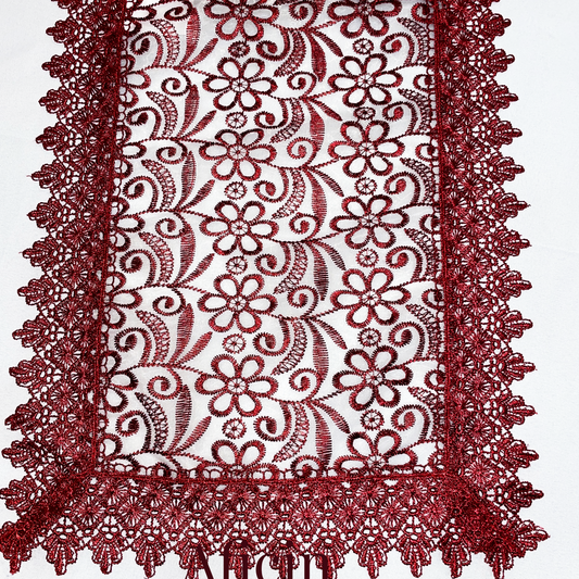 Embroidered floral design Table Runner 14 X 20 Burgundy