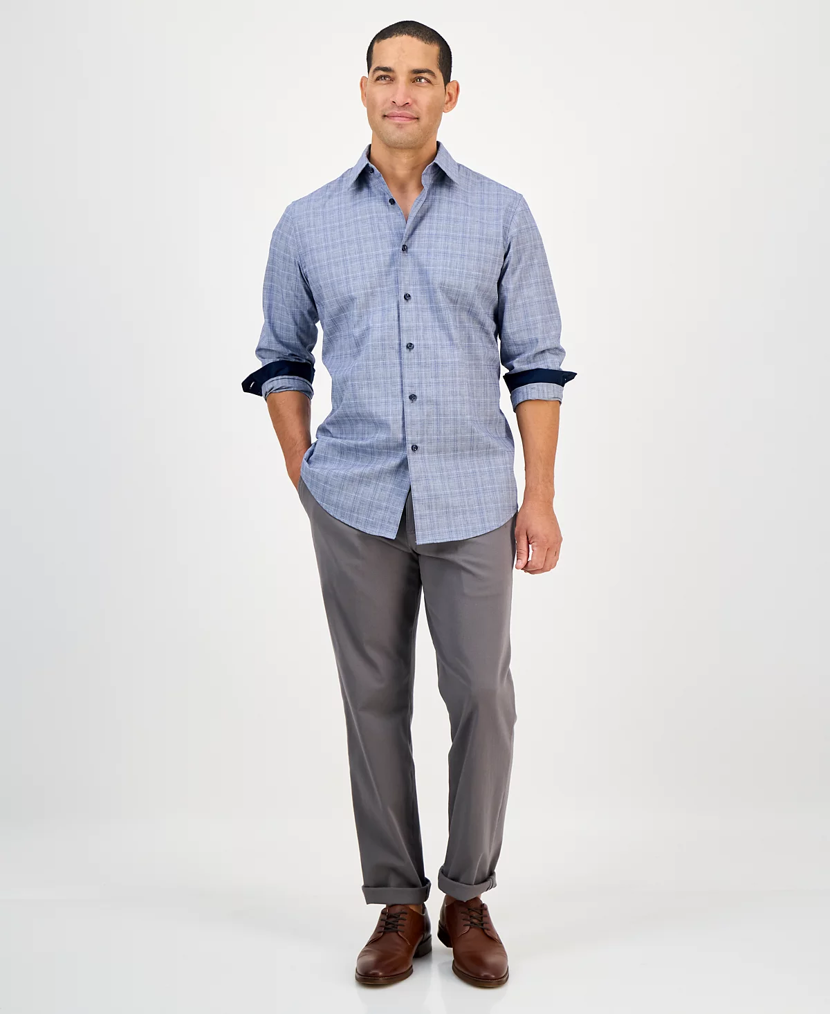 Men's Club Room Men's Blue Combo Pioloa Plaid button down 100% cotton Shirt