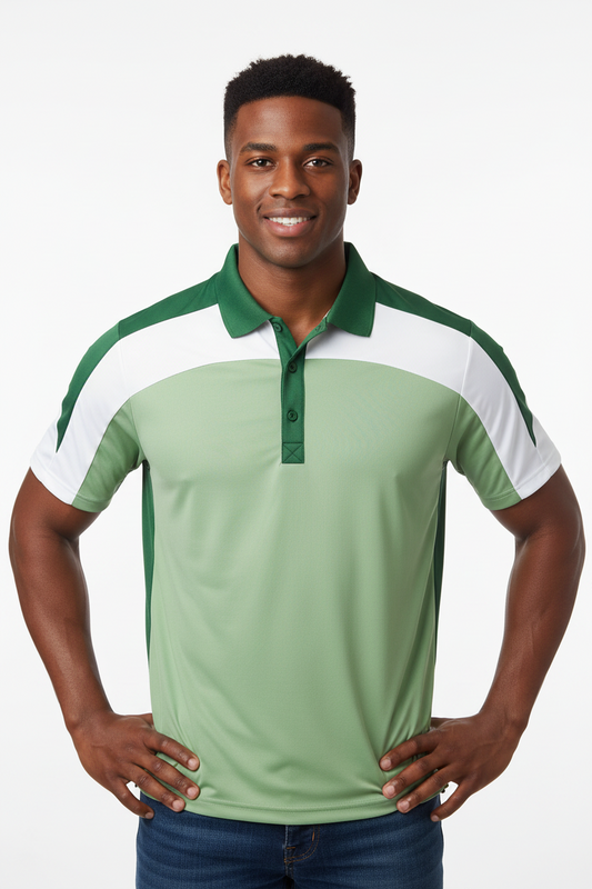Men's Jersey 3 Colored Block Polo Shirt Green