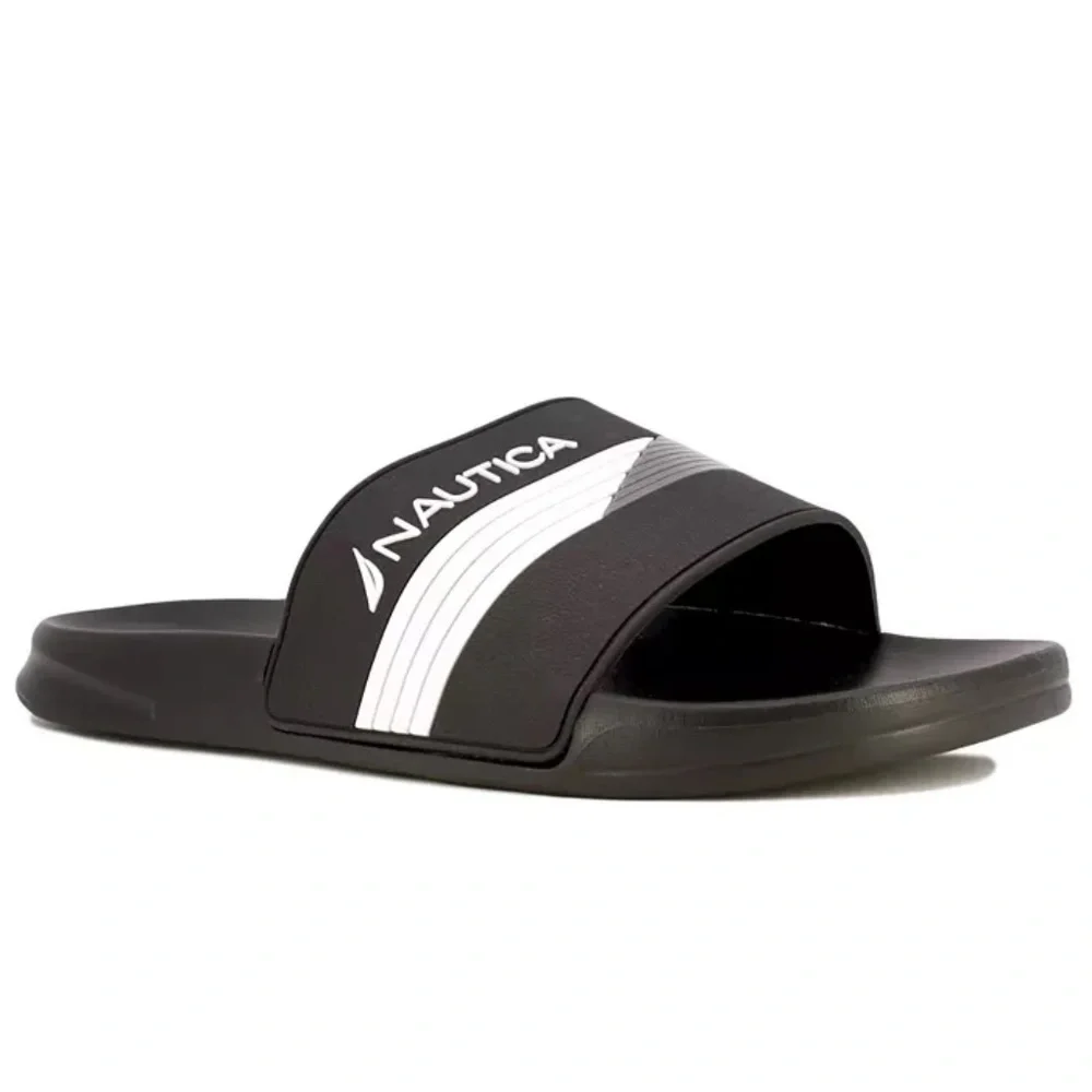 Men's Nautica Black Two Tone Logo Slide Slippers