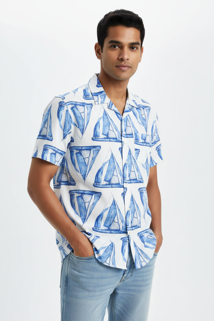 Mens Classic Fit Everyday Shirt Boat Blue  button down Shirt