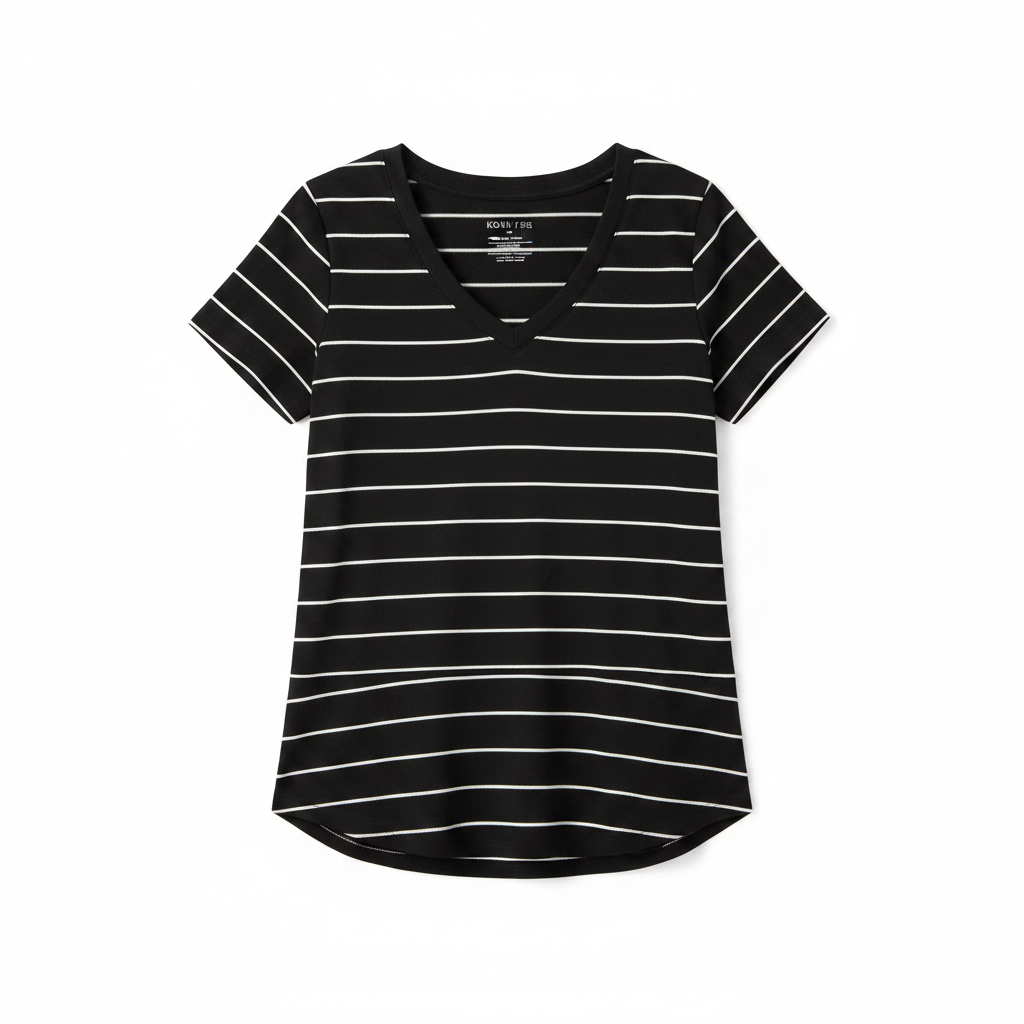 Women's Crew Neck Short Sleeve T-Shirt Striped Black