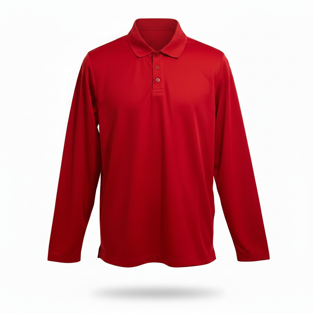 Men's Long Sleeve Polo Polyester Dress Shirt Red