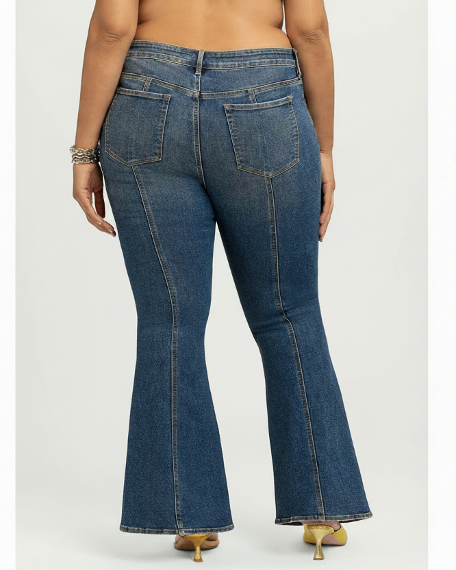 Women's PLUS Jessica Simpson Daisy Flare Slit Front Seamed Denim Dark Jeans