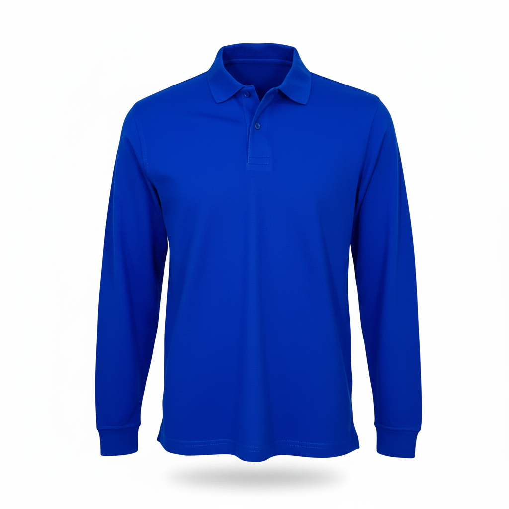 Men's 100% Cotton Long Sleeve Polo  Shirt ROYAL BLUE