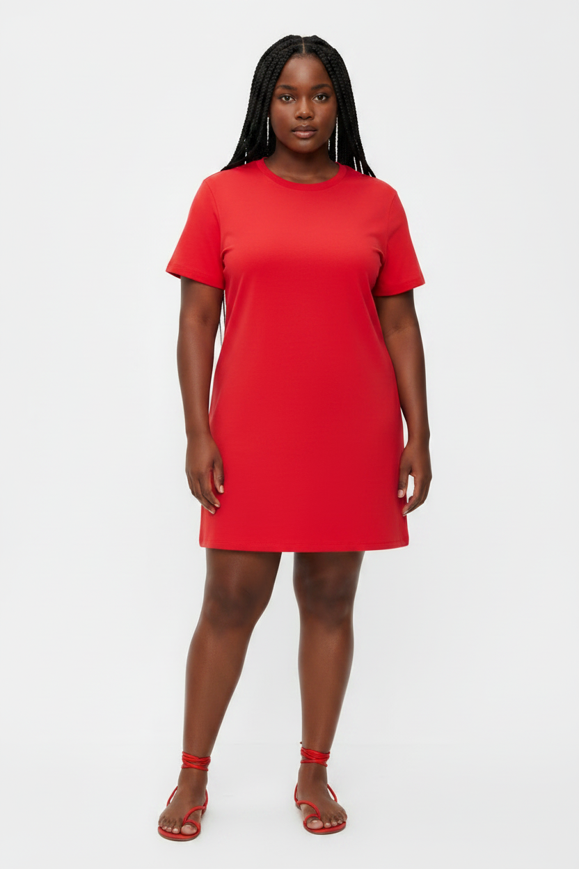Women's Vintage Crew-Neck Mini T-Shirt Dress RED REG & PLUS SIZE
