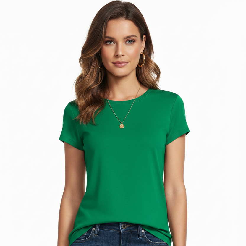 Women's Crew Neck 100% Short Sleeve T-Shirt Tee Shirt GREEN