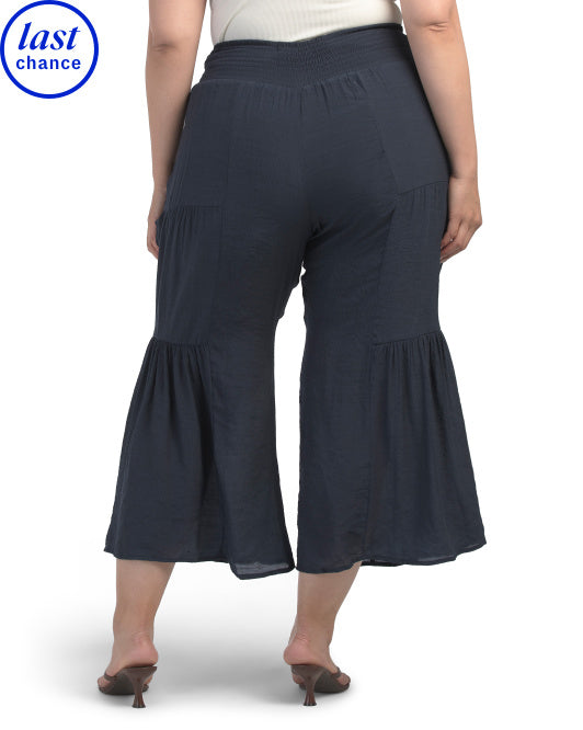 Women's PLUS SIZE  Pull On Tie Waist Gauze Pants  NAVY