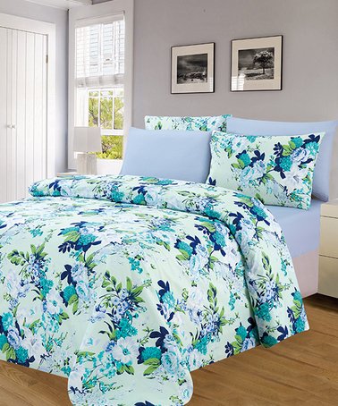 Luxury 6 piece  Print Sheet Set  Soft 1800 Mint Floral Print KING