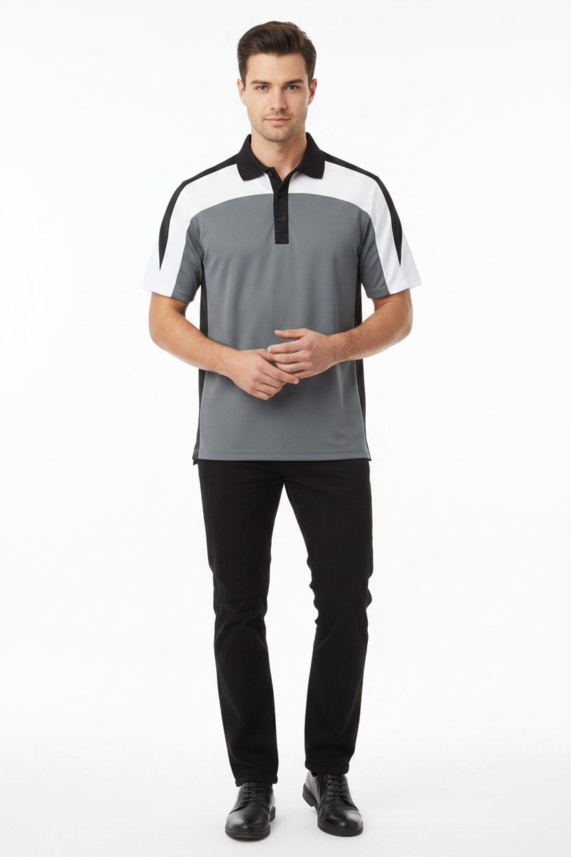 Men's  Jersey 3 Colored Block Polo Shirt Black