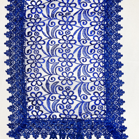 Embroidered floral design Table Runner 14x20 Royal Blue