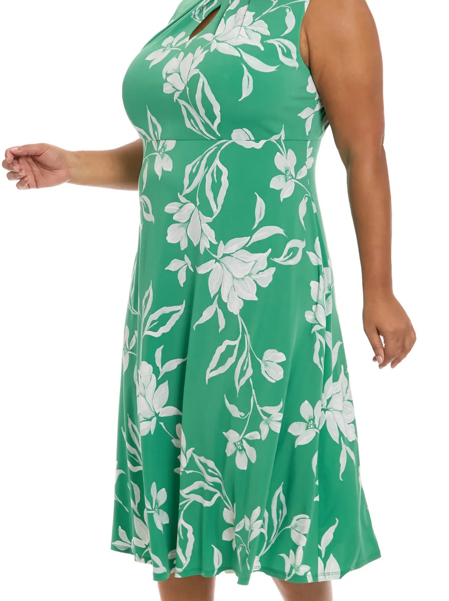 Women's PLUS SIZE Keyhole Midi Dress  Green Print