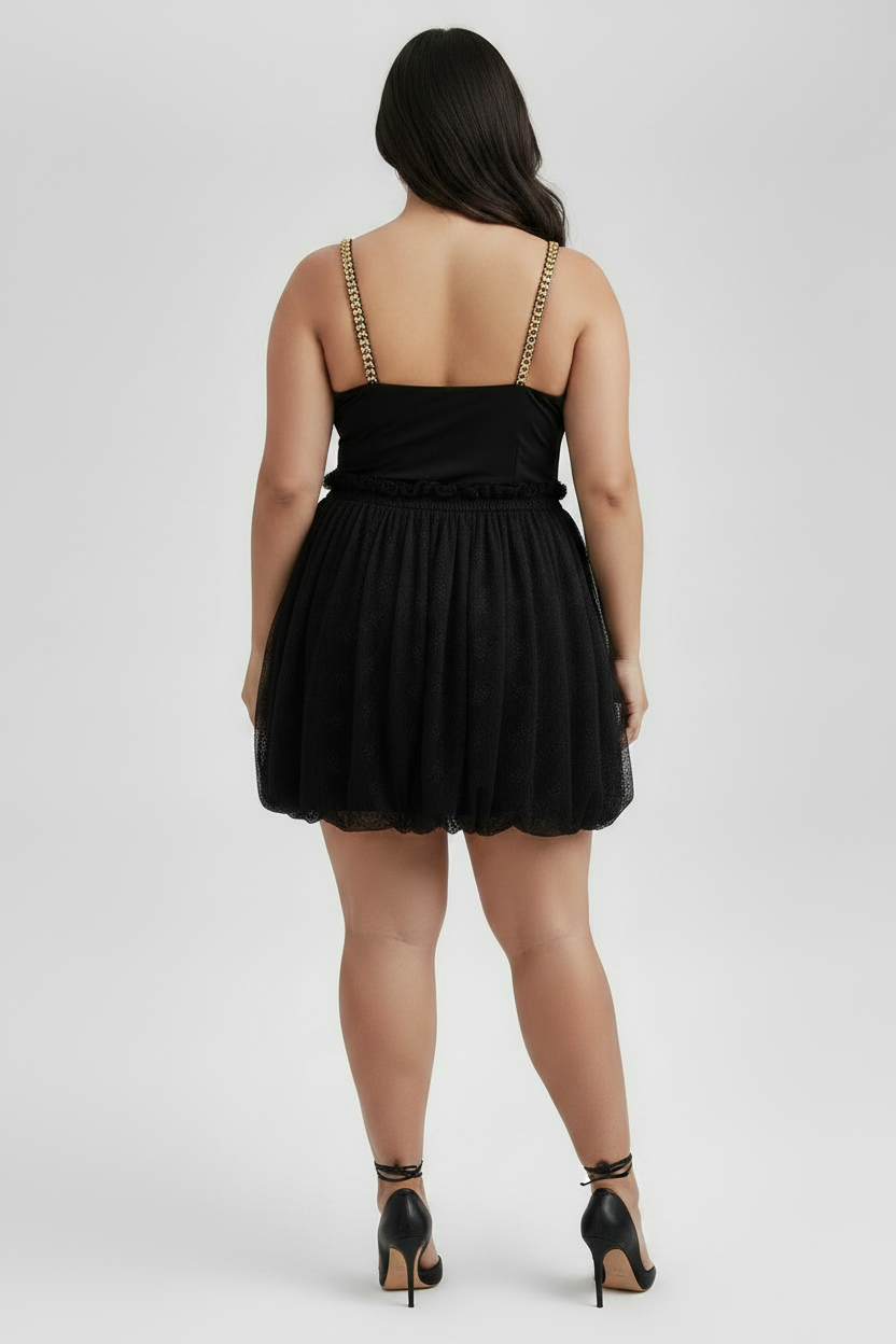 Trendy Women's Plus Size Bubble-Hem Mini Lace Skirt Black