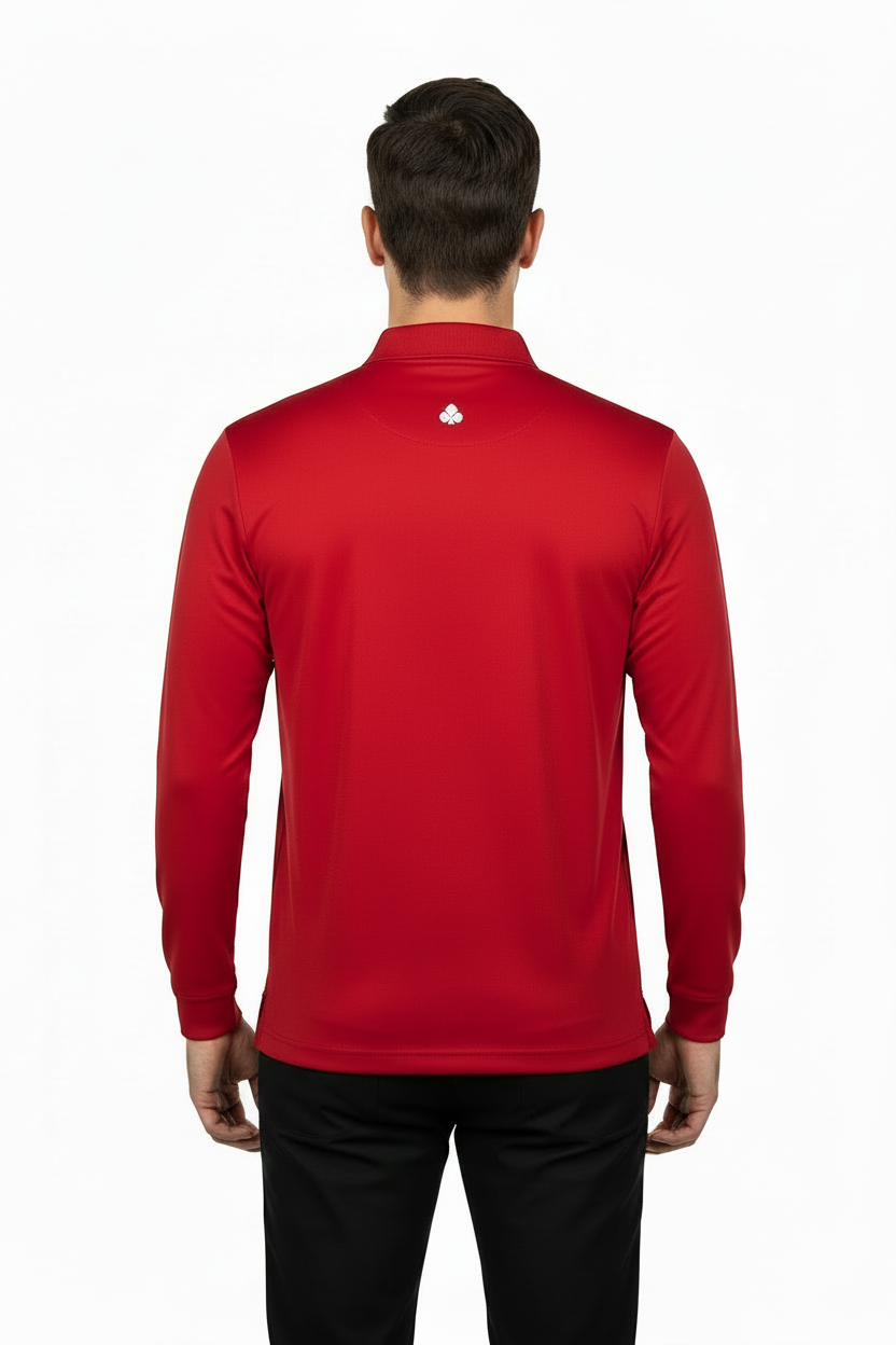 Men's Long Sleeve Polo Polyester Dress Shirt Red