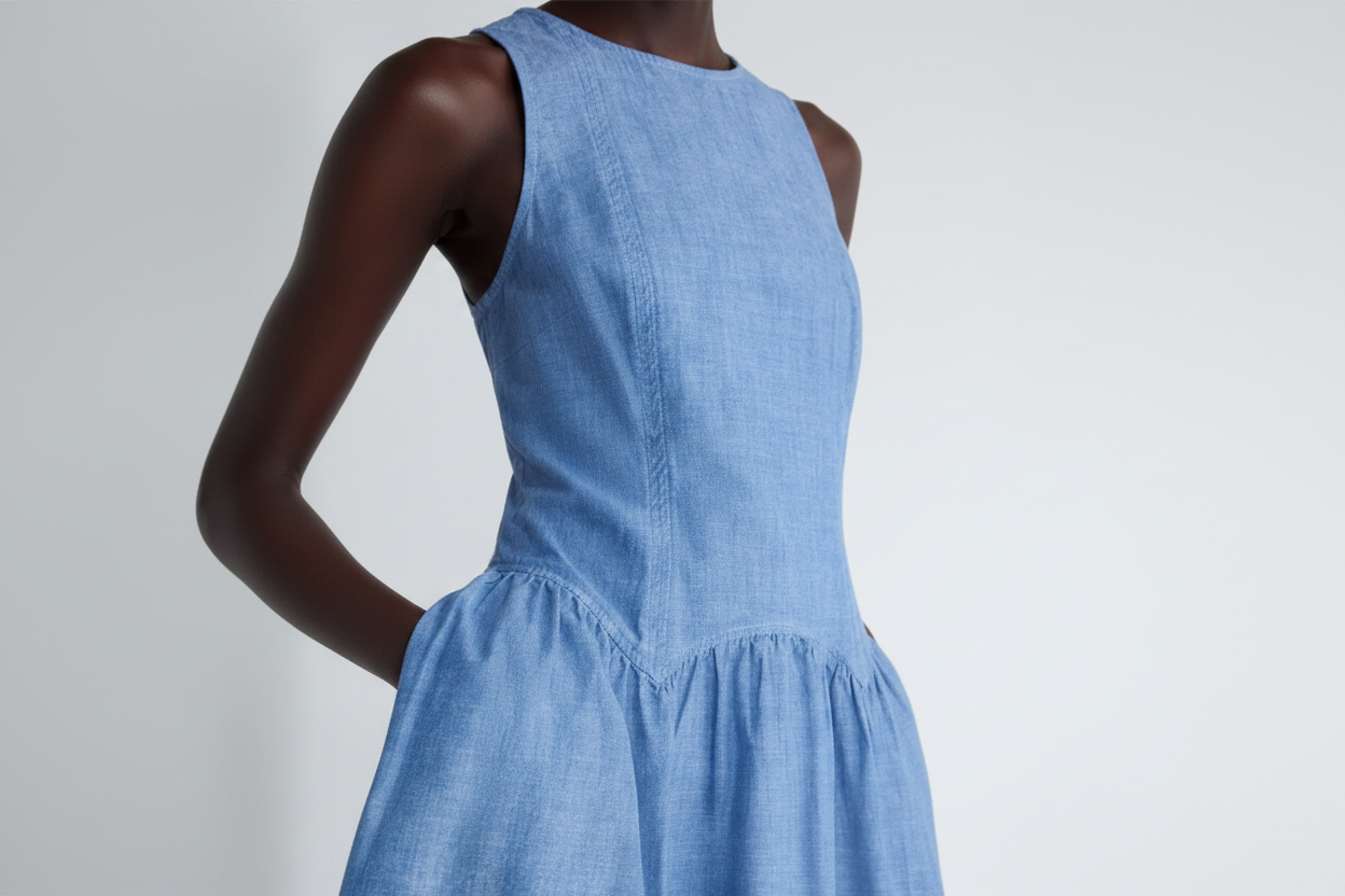 Women's Sleeveless Cotton Racer chambray Denim  Maxi Dress