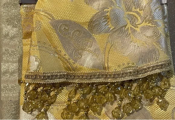 CASSIE GOLDEN  2 PCS Set  yellow Printed W Unattached Valance  Floral Pattern Panel Curtain
