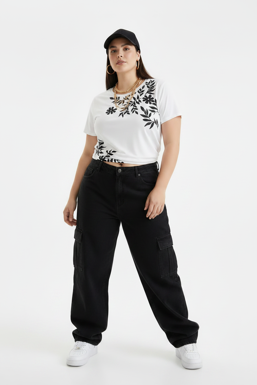 PLUS Size Women's Printed Crewneck Tee Floral Flower Leaf  Short sleeve T-Shirt