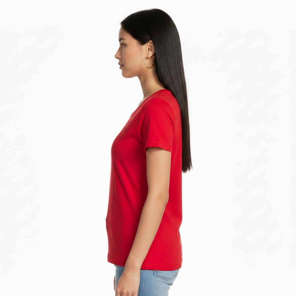 Women's Crew Neck 100% Short Sleeve T-Shirt Tee Shirt  RED