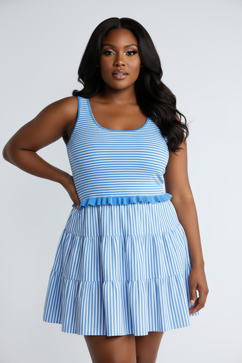 Women's PLUS SIZE 2 Piece Set  Ribbed Stitch Tiered Mini Skirt