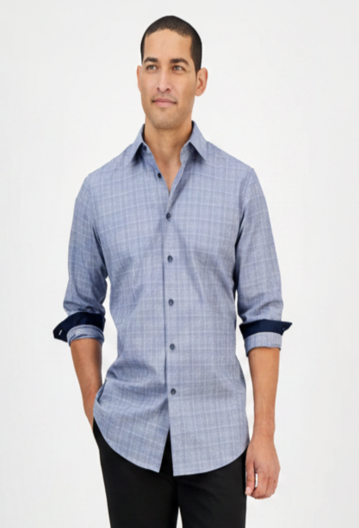 Men's Long sleeve  Blue Combo Pioloa Plaid button down 100% cotton Shirt