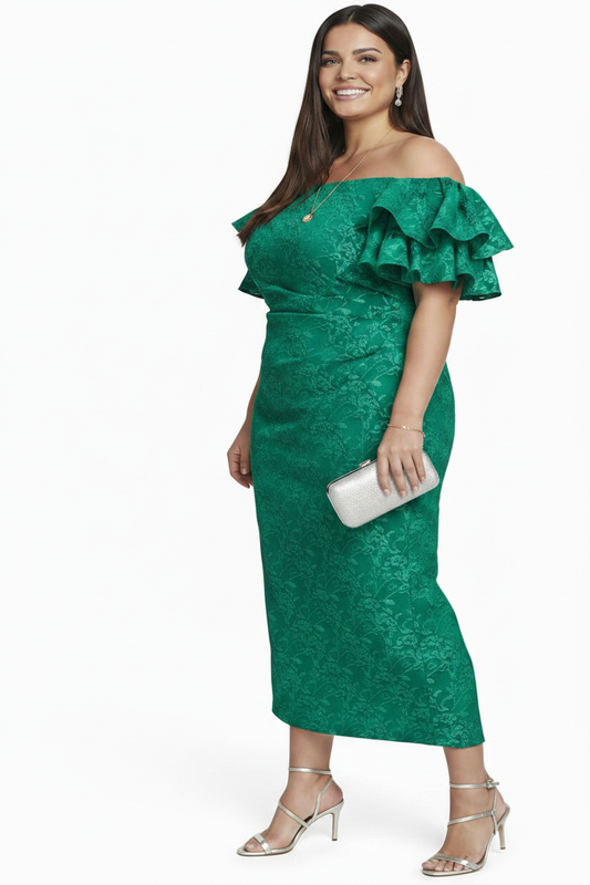 Eliza J Plus Size Off-The-Shoulder Short-Sleeve Gown Green Formal