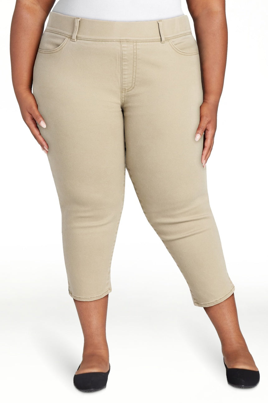 Womens PLUS Size Pull On High Rise Capri Jeggings Tan Cropped