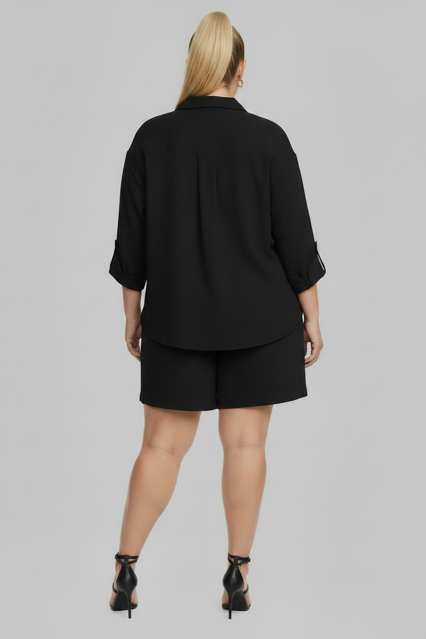 PLUS SIZE WOMEN'S 2 Piece Shirt w Shorts Outfit Set  BLACK