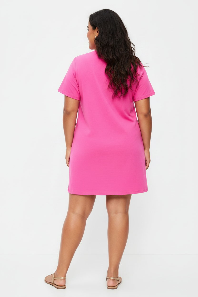 Women's Vintage Crew-Neck Mini T-Shirt Dress PINK  REG & PLUS SIZE