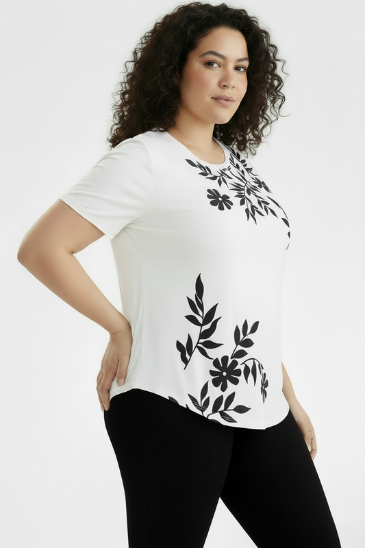 PLUS Size Women's Printed Crewneck Tee Floral Flower Leaf  Short sleeve T-Shirt