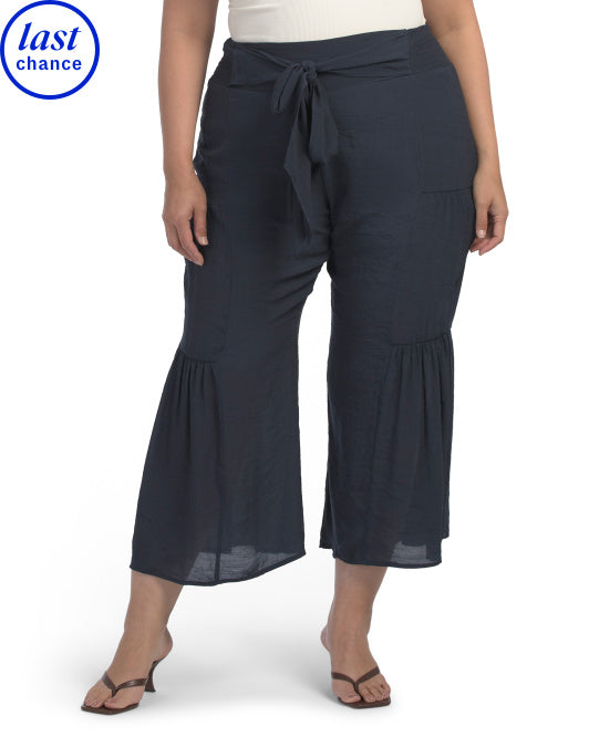 Women's PLUS SIZE  Pull On Tie Waist Gauze Pants  NAVY