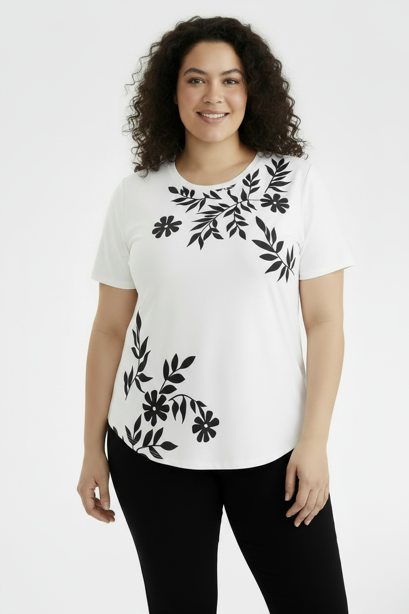 PLUS SIZE Women's Printed Crewneck Tee Floral Flower Leaf  Short sleeve T-Shirt
