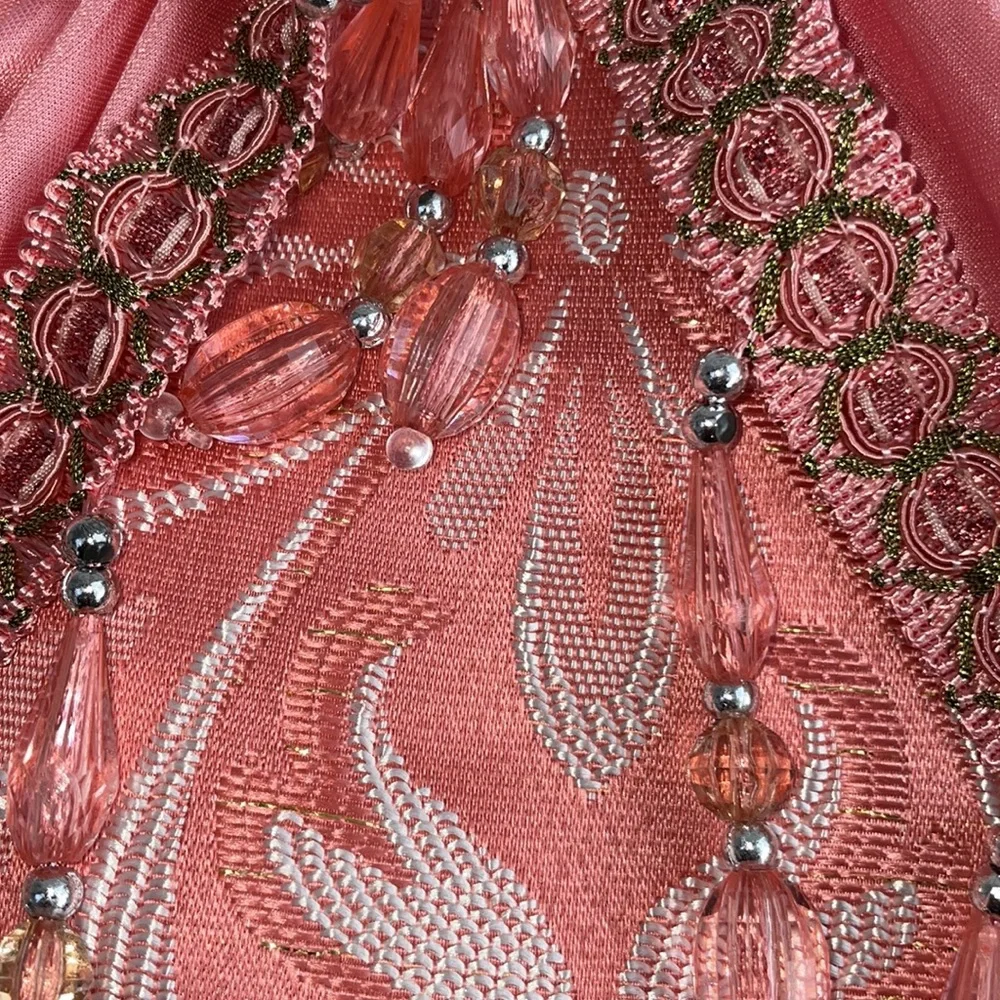 IRENE  BLUSH Jacquard  Pattern Panel Curtain w attached lace valance Coral BLUSH