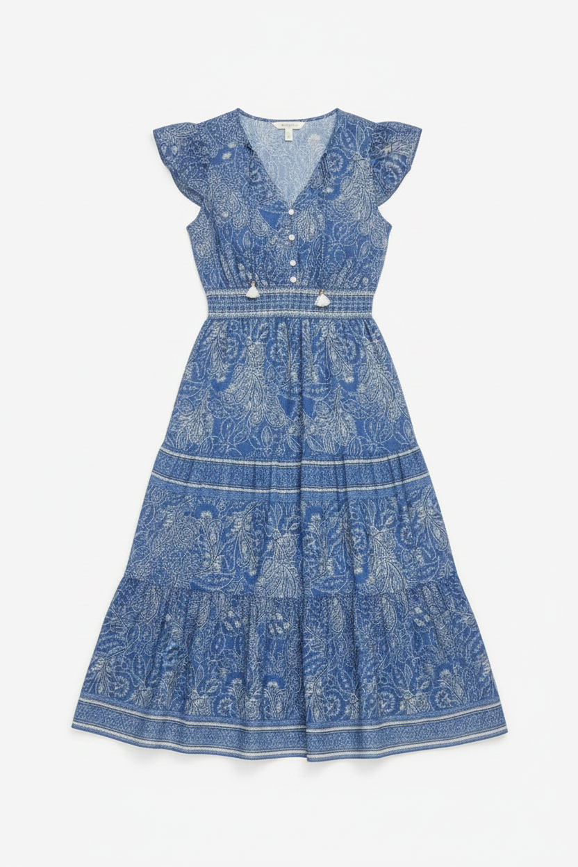 PLUS SIZE Nanette Lepore Women's Flutter Sleeve Tassel Midi Dress BLUE