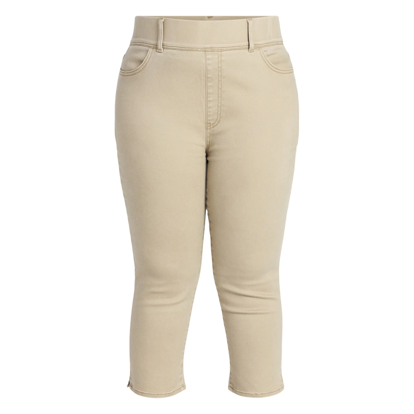 Womens PLUS Size Pull On High Rise Capri Jeggings Tan Cropped