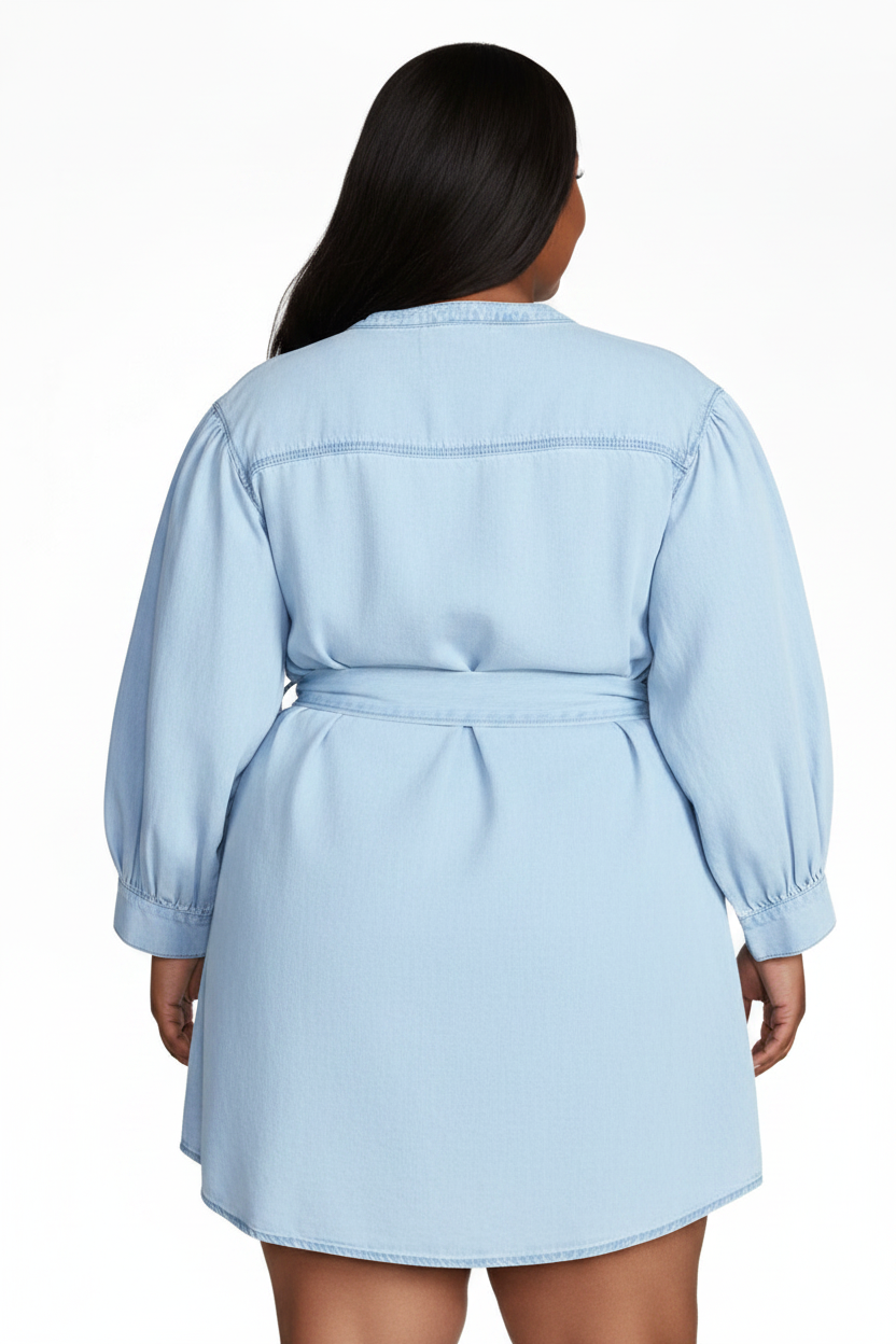 Women's PLUS Self Tie Long Sleeve Dress Shirt Dress