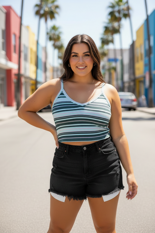 Women's Striped PLUS SIZE Cropped Wide-Strap Cami Top