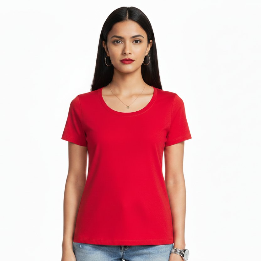 Women's Crew Neck 100% Short Sleeve T-Shirt Tee Shirt  RED