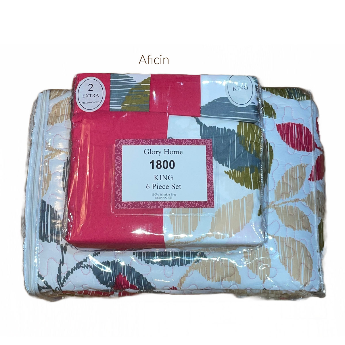3 Piece Quilt Set  pattern Print Reversible  Pink leaf KING