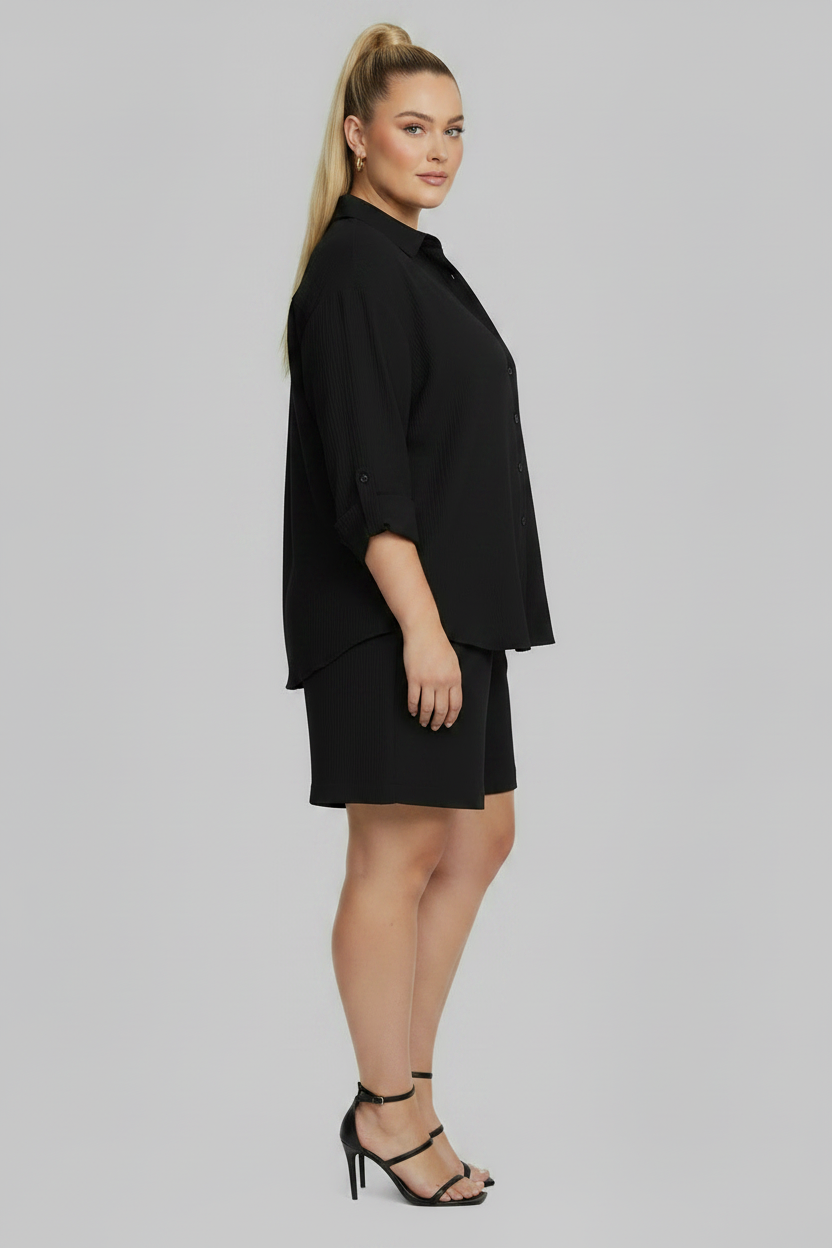 PLUS SIZE WOMEN'S 2 Piece Shirt w Shorts Outfit Set  BLACK